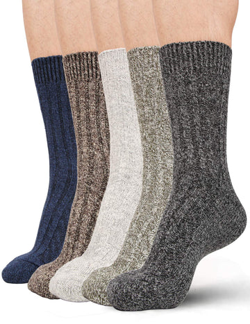 Knit Wool Blend Warm Crew Sock Causal for Man 5 Pack