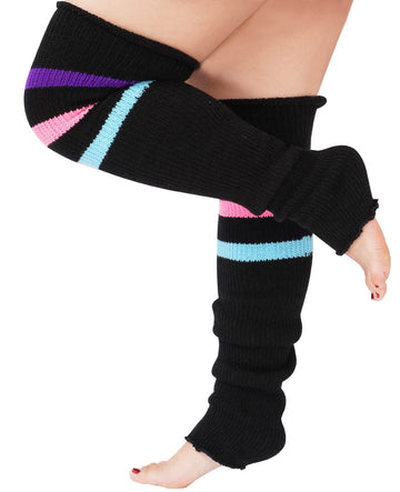 Plus Size Leg Warmers for Women-Black & Rainbow