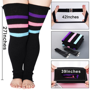 Plus Size Leg Warmers for Women-Black & Rainbow