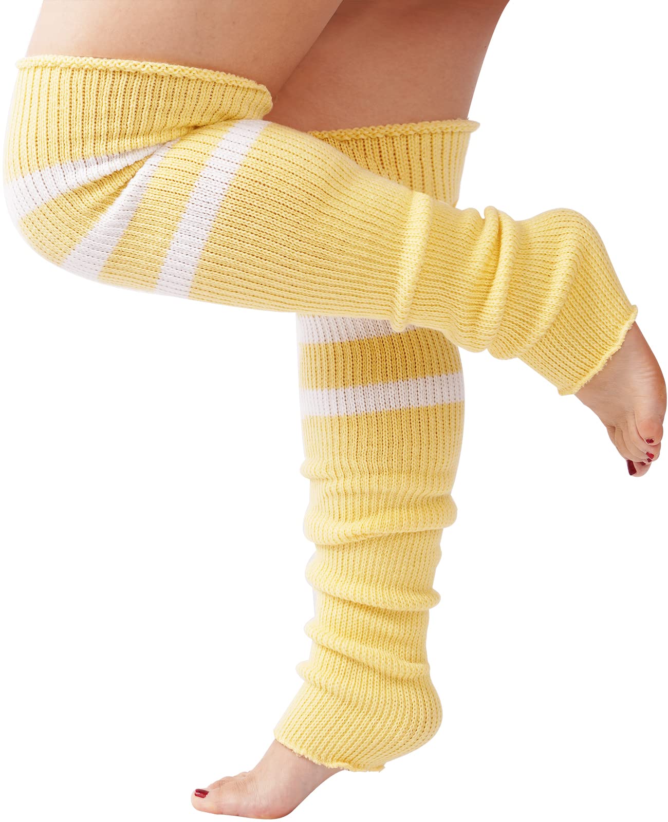 Plus Size Leg Warmers for Women- Yellow White