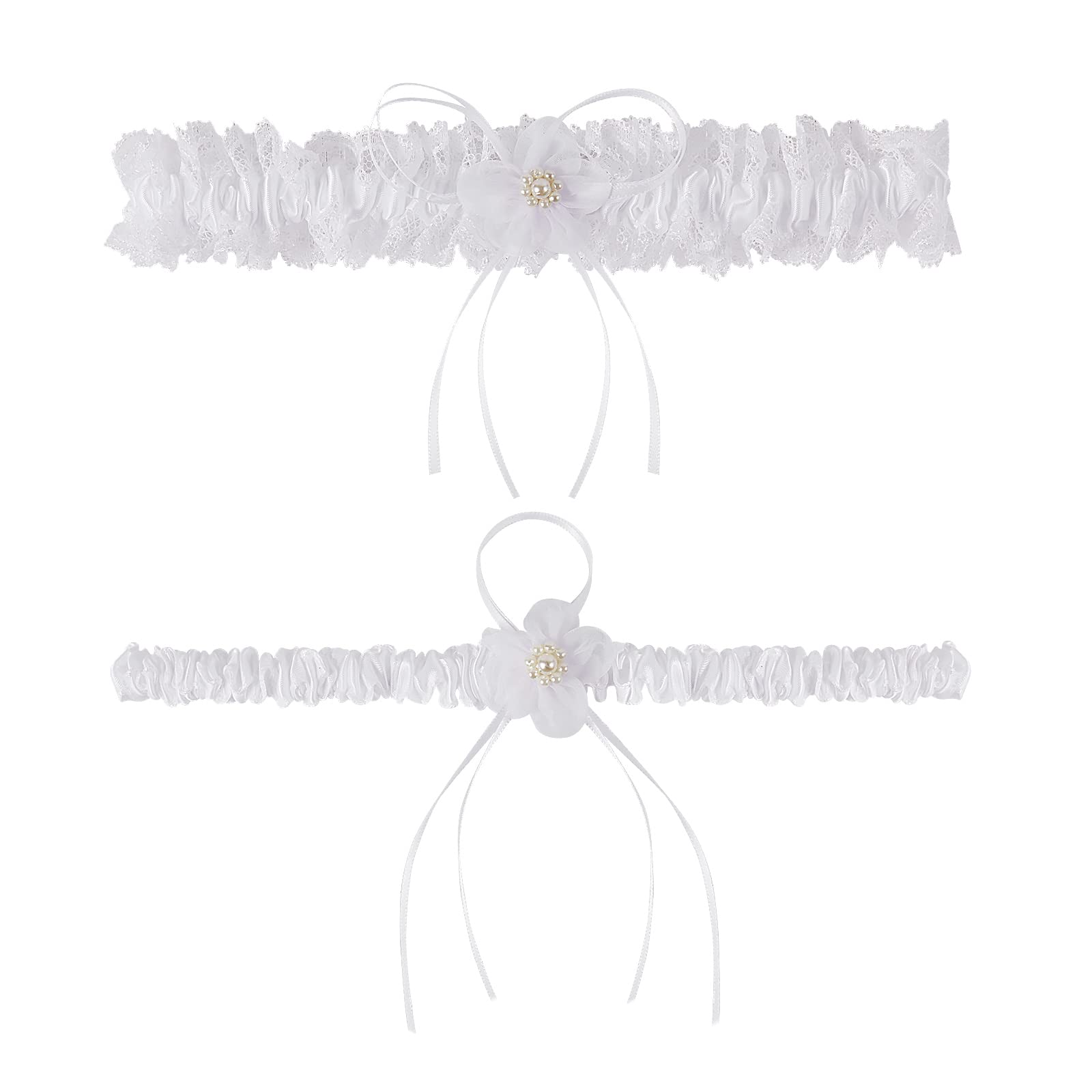 Plus Size Wedding Garters with Elastic Band-White Plus Size Wedding Garters with Elastic Band-White