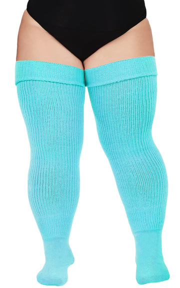 Womens Plus Size Thigh High Socks-Pastel Blue