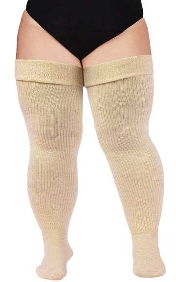 Womens Plus Size Thigh High Socks-Whole Wheat
