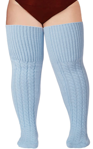 Wool Plus Size Thigh High Socks For Thick Thighs-Baby Blue