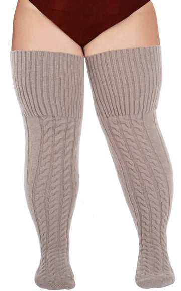 Wool Plus Size Thigh High Socks For Thick Thighs-Beige