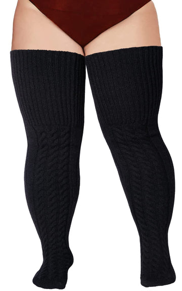 Wool Plus Size Thigh High Socks For Thick Thighs-Black