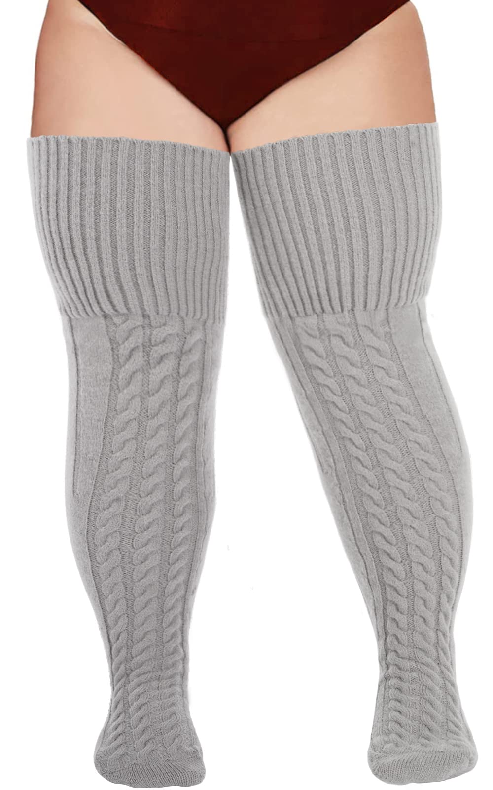 Wool Plus Size Thigh High Socks For Thick Thighs-Grey Moon Wood