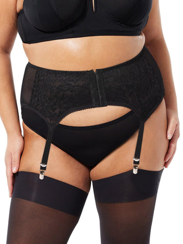 Plus size lace garter belt with six vintage metal clips