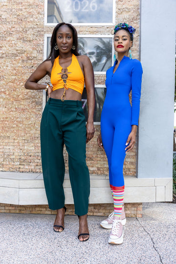 Plus size color block look with bold yellow, green and blue statement pieces