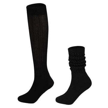 Extra Long Cotton Knit Knee High Thick Scrunch Socks-Black