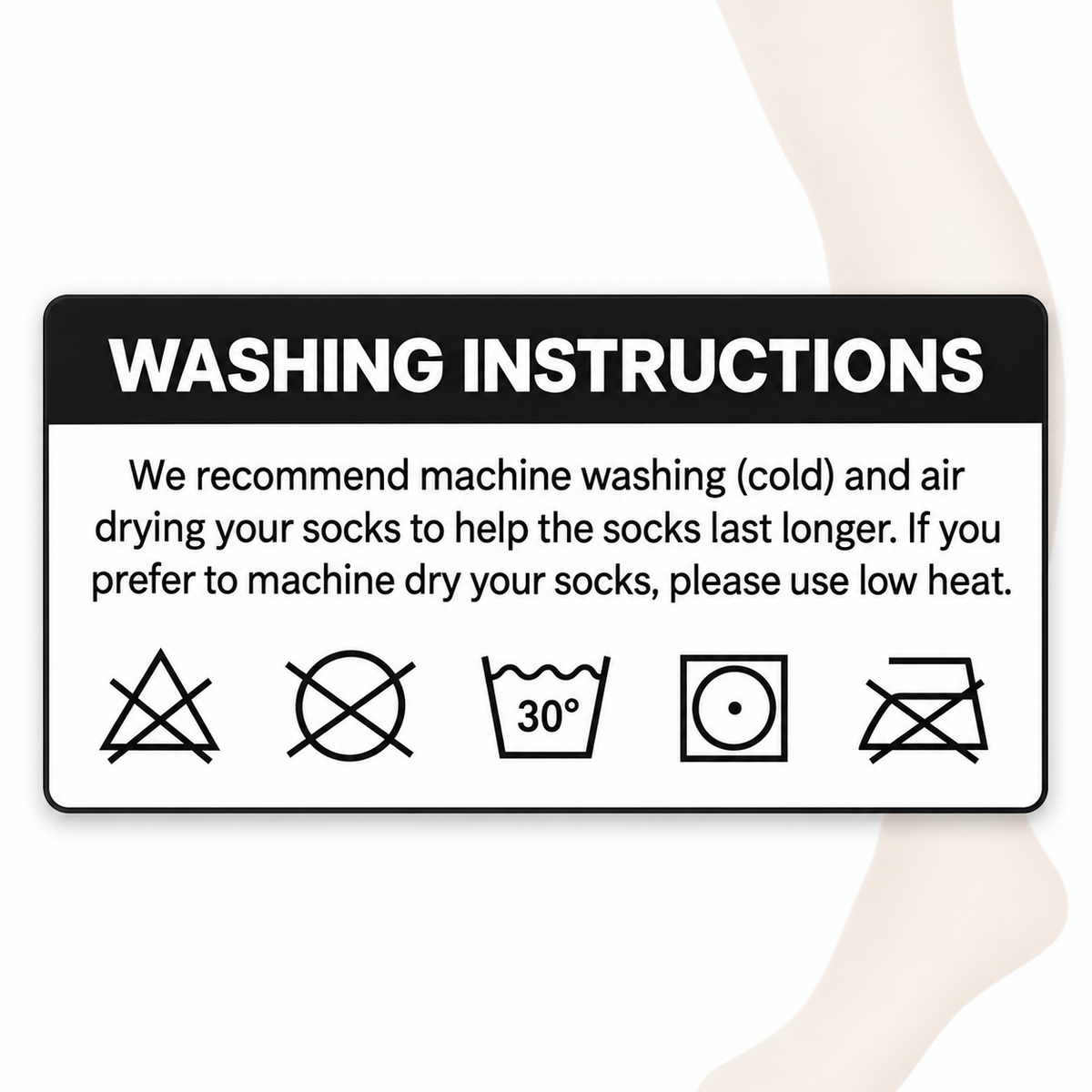 Compression socks washing instructions: machine wash cold, air dry, or tumble dry low heat