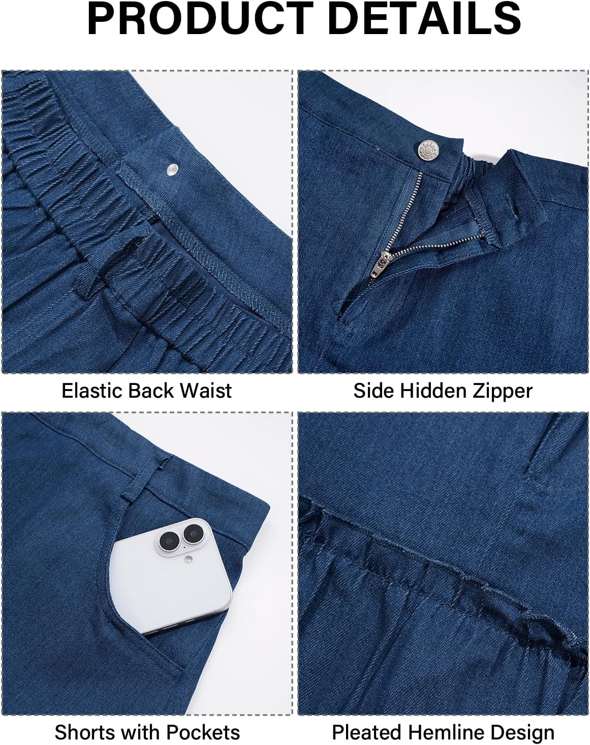 Moon Wood Women's Plus Size Denim Mini Ruffle Skirt with Shorts - Dark Blue
