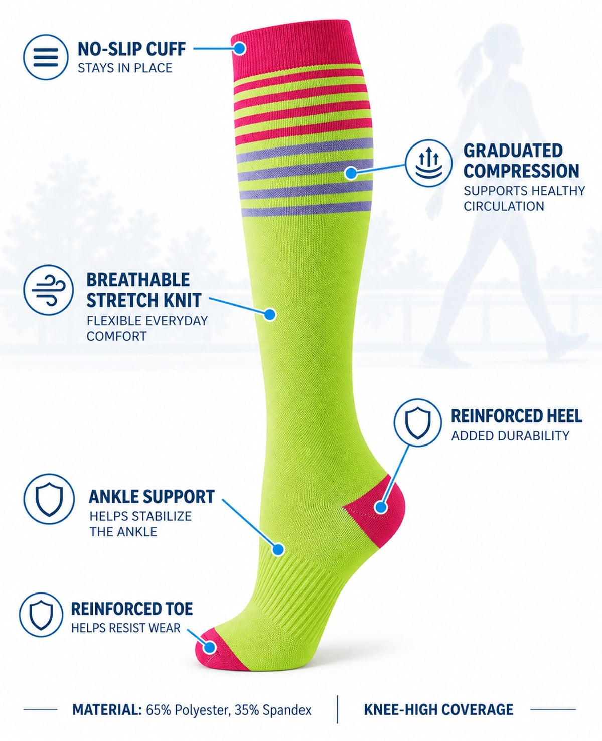 Patterned Compression Socks Knee High 6 Pair Set - 200N Essentials approved structure and function