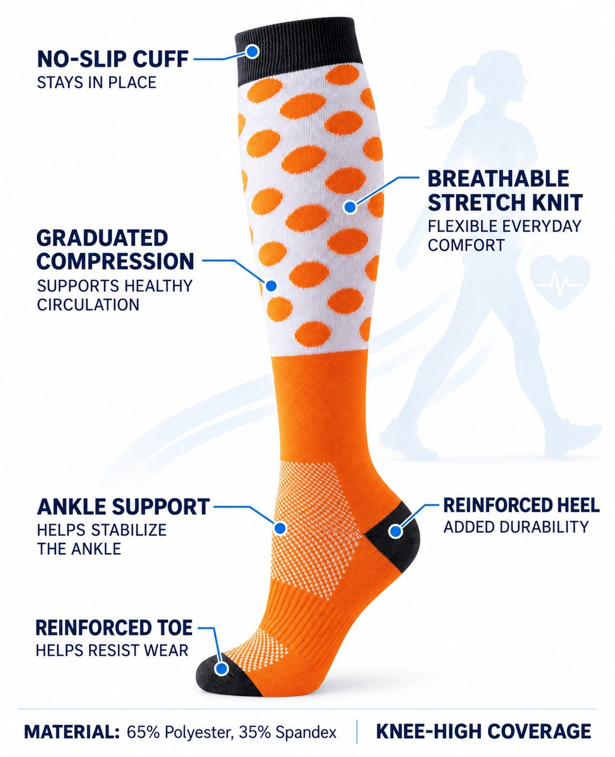 Patterned Compression Socks Knee High 6 Pair Set - 200N Variety approved structure and function