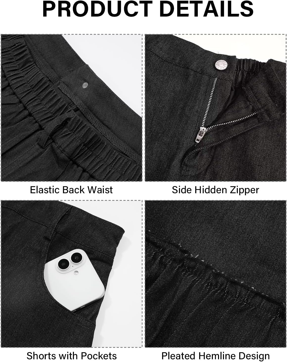 Moon Wood Women's Plus Size Denim Mini Ruffle Skirt with Shorts - Black