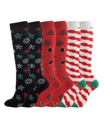 3 Pack Knee High Christmas Compression Socks