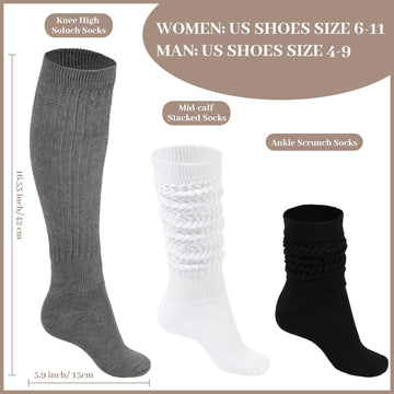 3 Paar kniehohe Slouch-Socken aus Baumwolle – Schwarz, Weiß, Grau