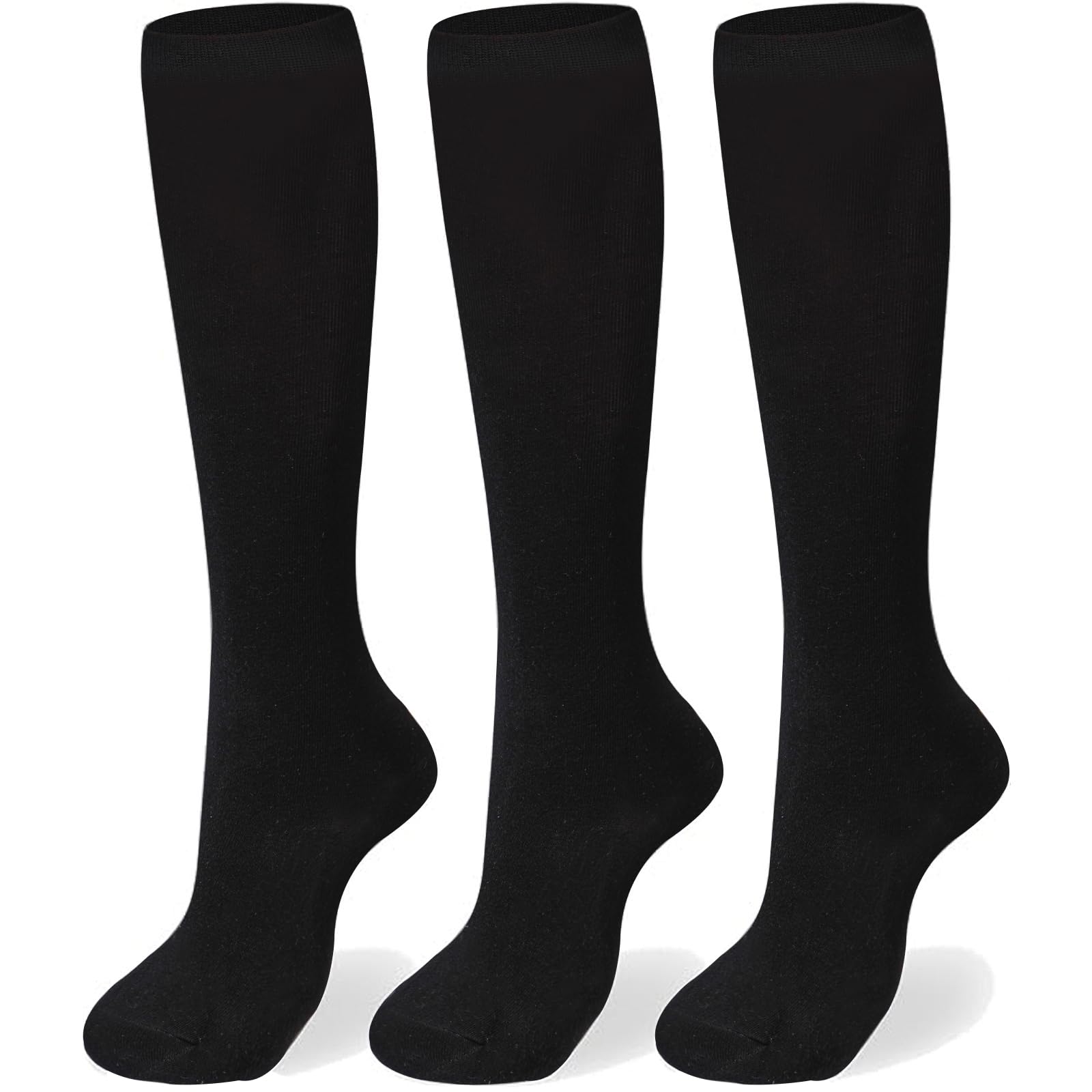 3 Pairs Cotton Knee High Socks Casual-Black - Moon Wood