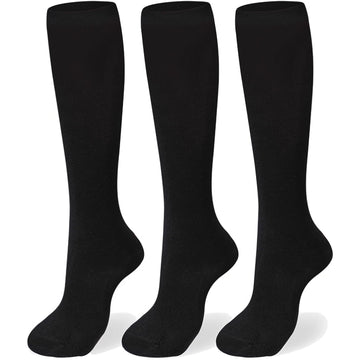 3 Pairs Cotton Knee High Socks Casual-Black