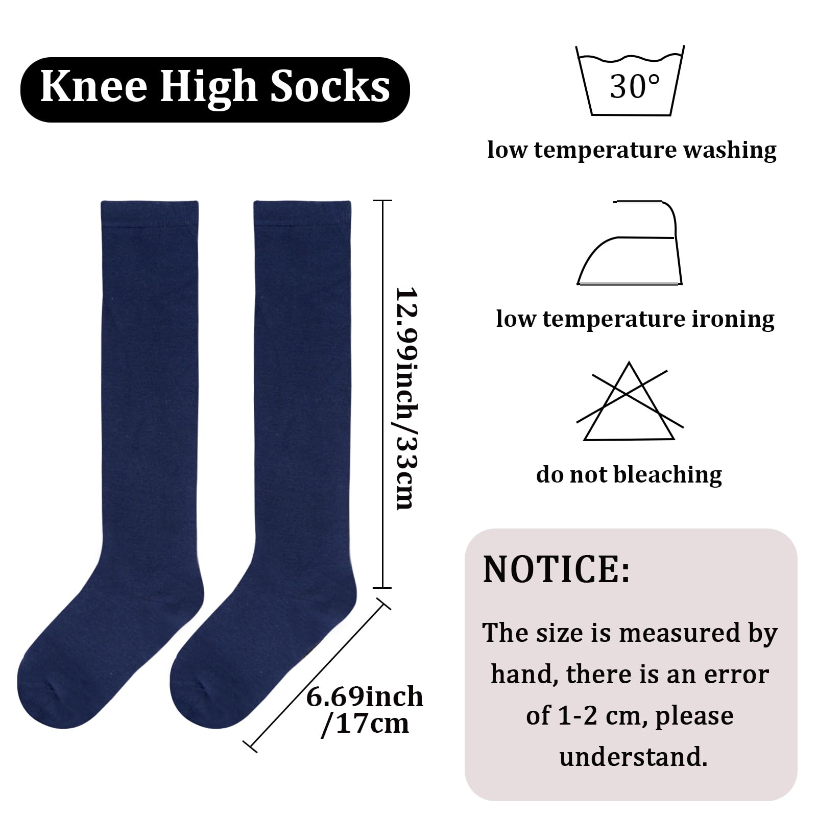 3 Pairs Cotton Knee High Socks Casual-Navy - Moon Wood