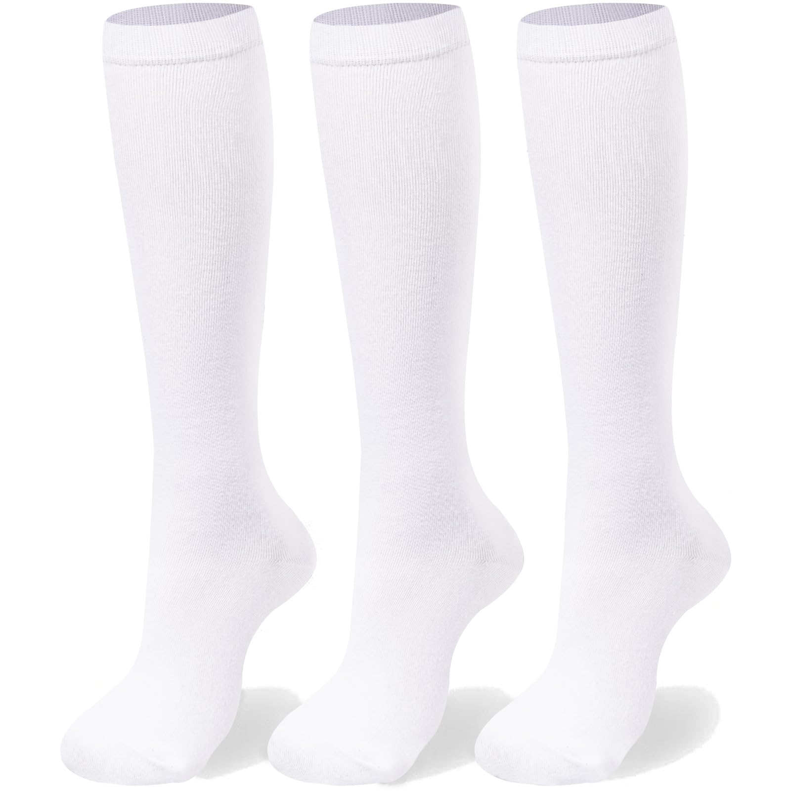 3 Pairs Cotton Knee High Socks Casual-White - Moon Wood