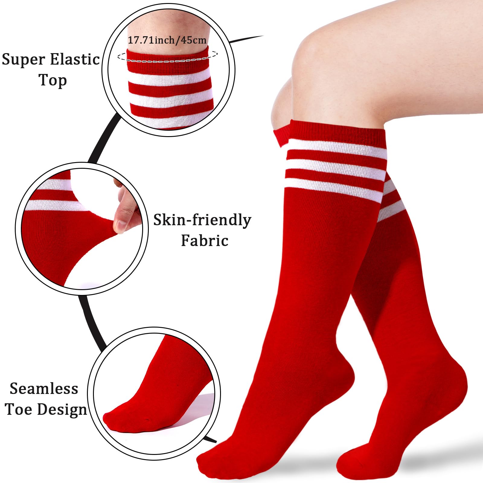 3 Pairs Cotton Knee High Socks Stripes Tube | Moon Wood