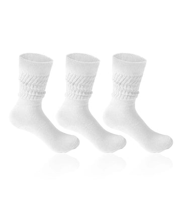 3 Pairs Crew Slouch Socks - White