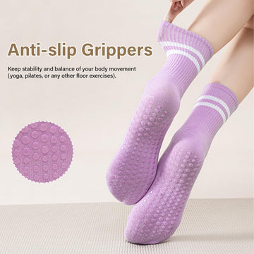 3 Pairs Pilates Socks with Grips-Black White Purple