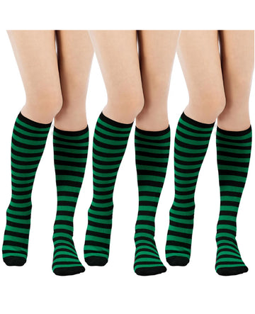 3 Pairs Striped Knee High Socks - Black Green