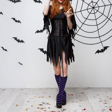 3 Pairs Striped Knee High Socks - Black Purple