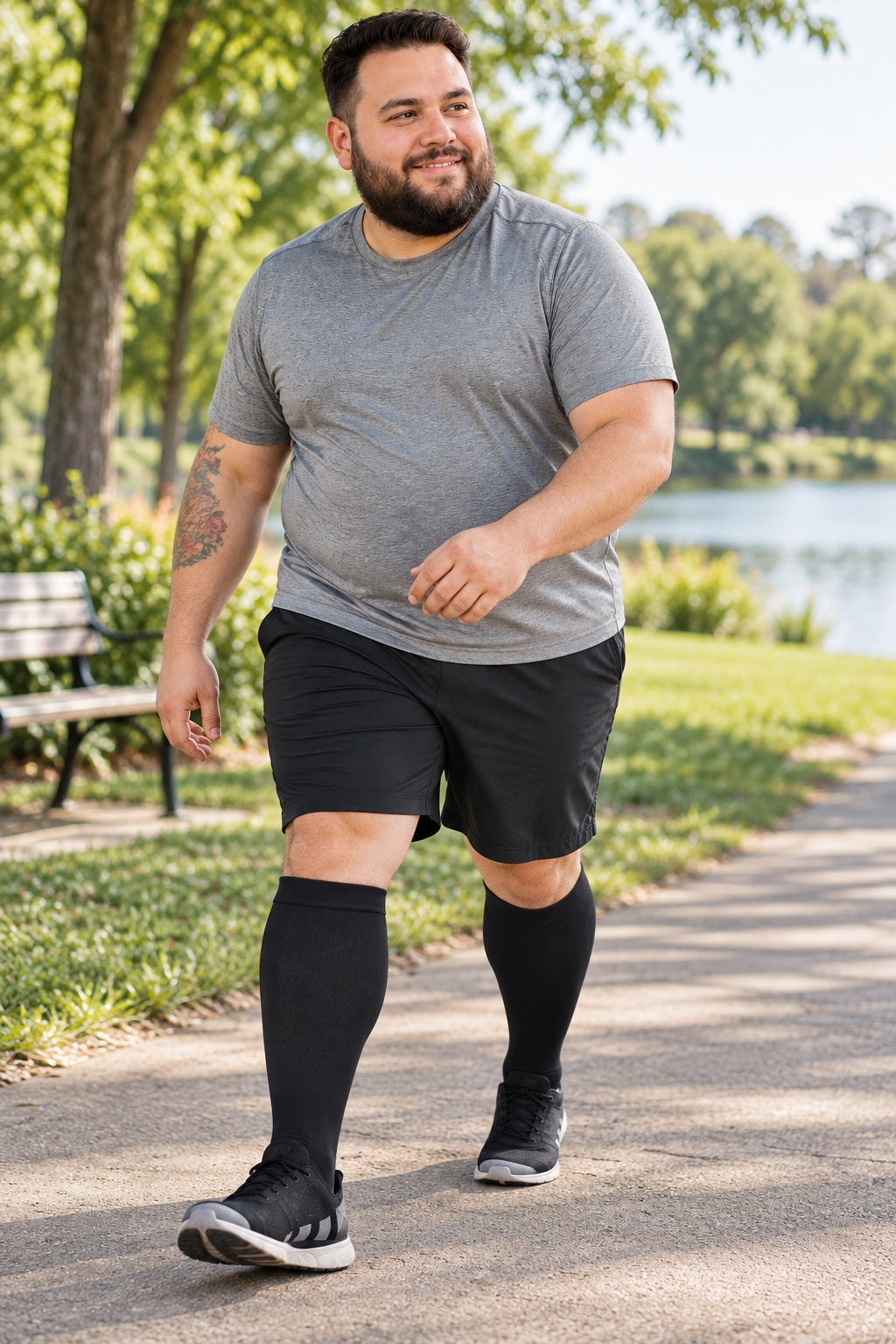 3 Pairs Plus Size Knee High Compression Socks for Women & Men-Black male sport lifestyle model