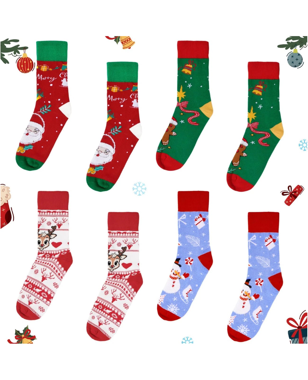 4 Pairs Christmas Socks Holiday Gifts