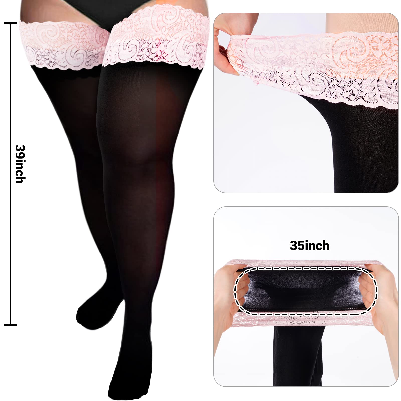 55D Semi Sheer Silicone Lace Stay Up Thigh Highs Pantyhose-Black & Light Lace - Moon Wood