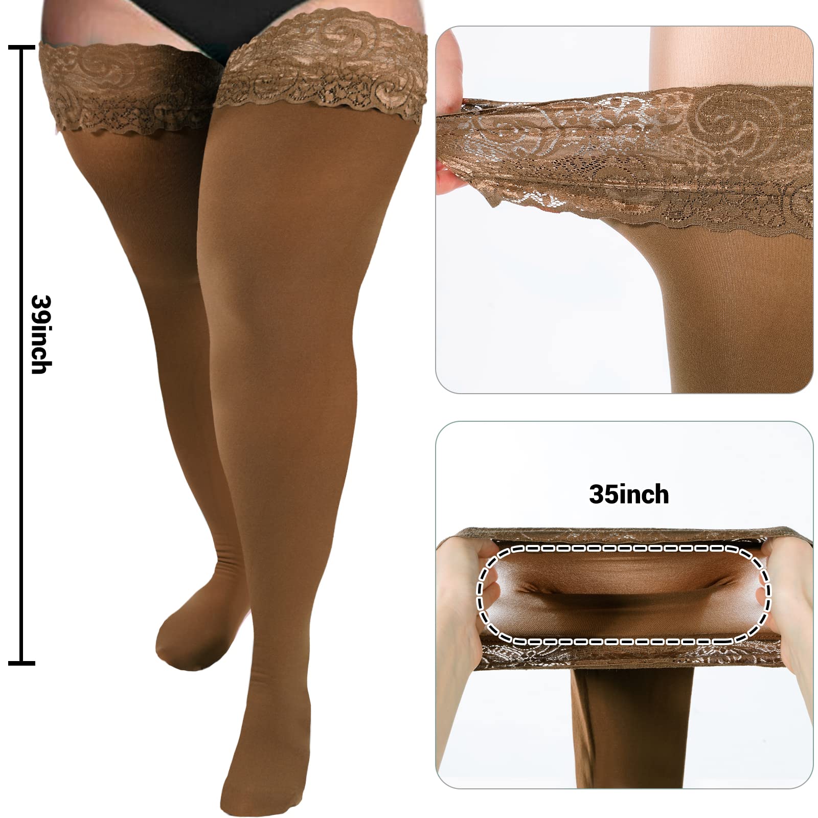 55D Semi Sheer Silicone Lace Stay Up Thigh Highs Pantyhose-Coffee - Moon Wood