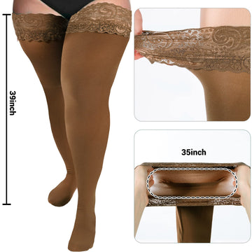 55D Semi Sheer Silicone Lace Stay Up Thigh Highs Pantyhose-Coffee - Moon Wood