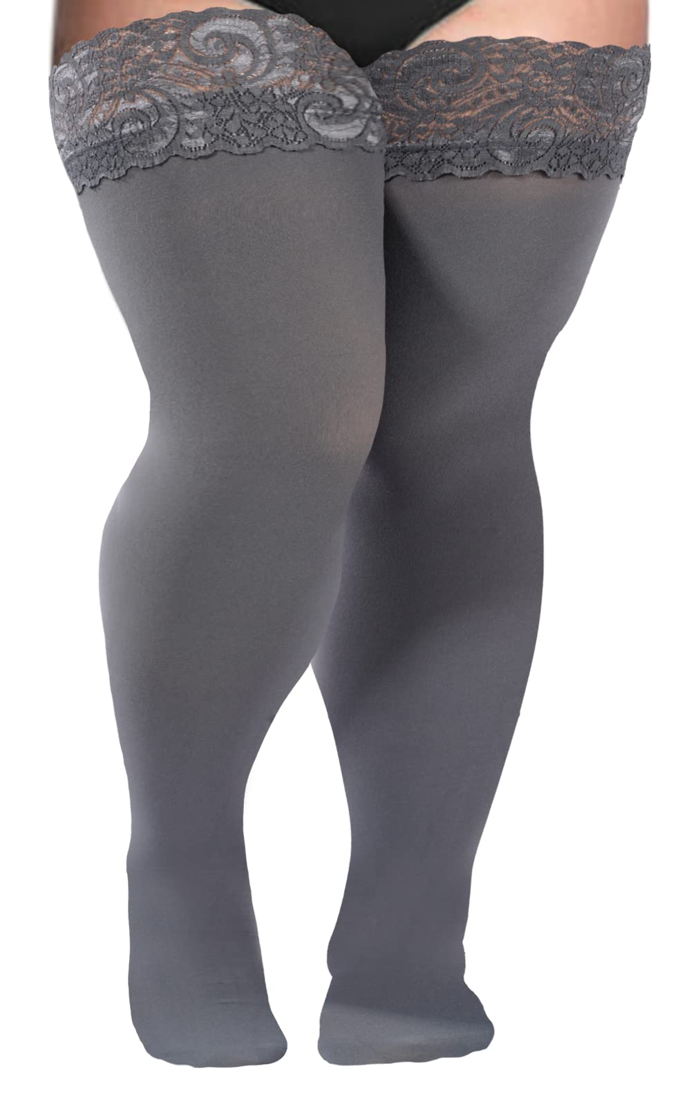 55D Semi Sheer Silicone Lace Stay Up Thigh Highs Pantyhose-Dark Grey - Moon Wood