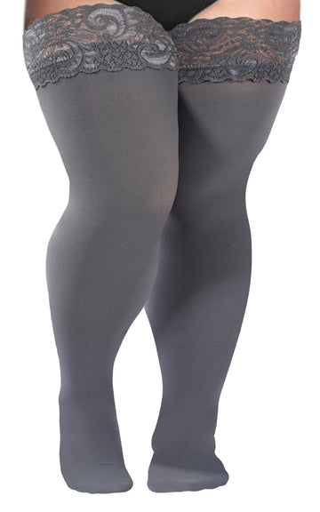 55D Semi Sheer Silicone Lace Stay Up Thigh Highs Pantyhose-Dark Grey