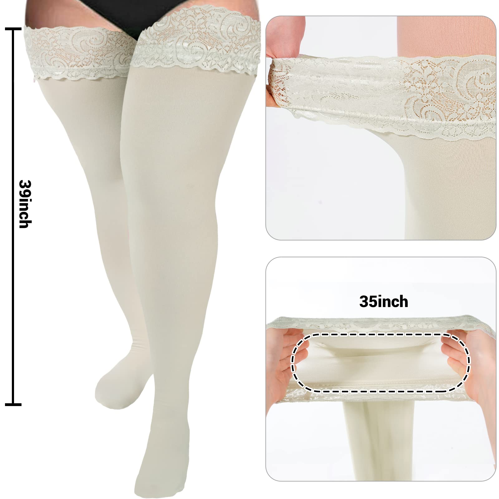 55D Semi Sheer Silicone Lace Stay Up Thigh Highs Pantyhose-Light Grey - Moon Wood