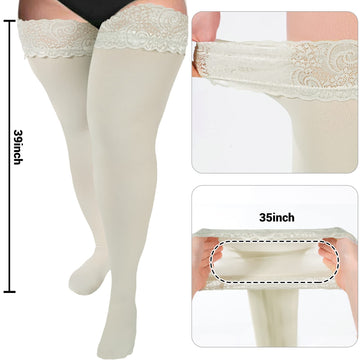 55D Semi Sheer Silicone Lace Stay Up Thigh Highs Pantyhose-Light Grey