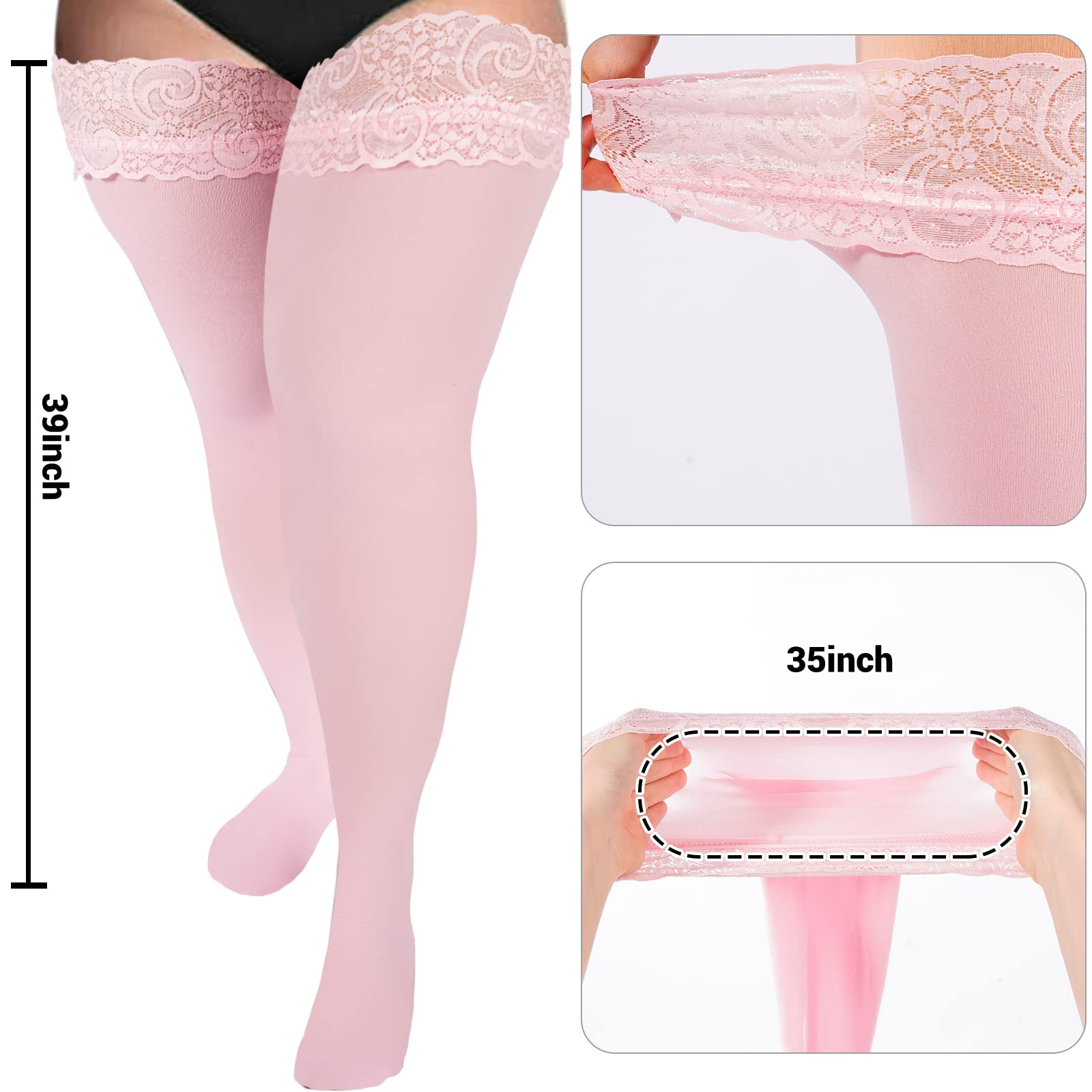 55D Semi Sheer Silicone Lace Stay Up Thigh Highs Pantyhose-Light Pink