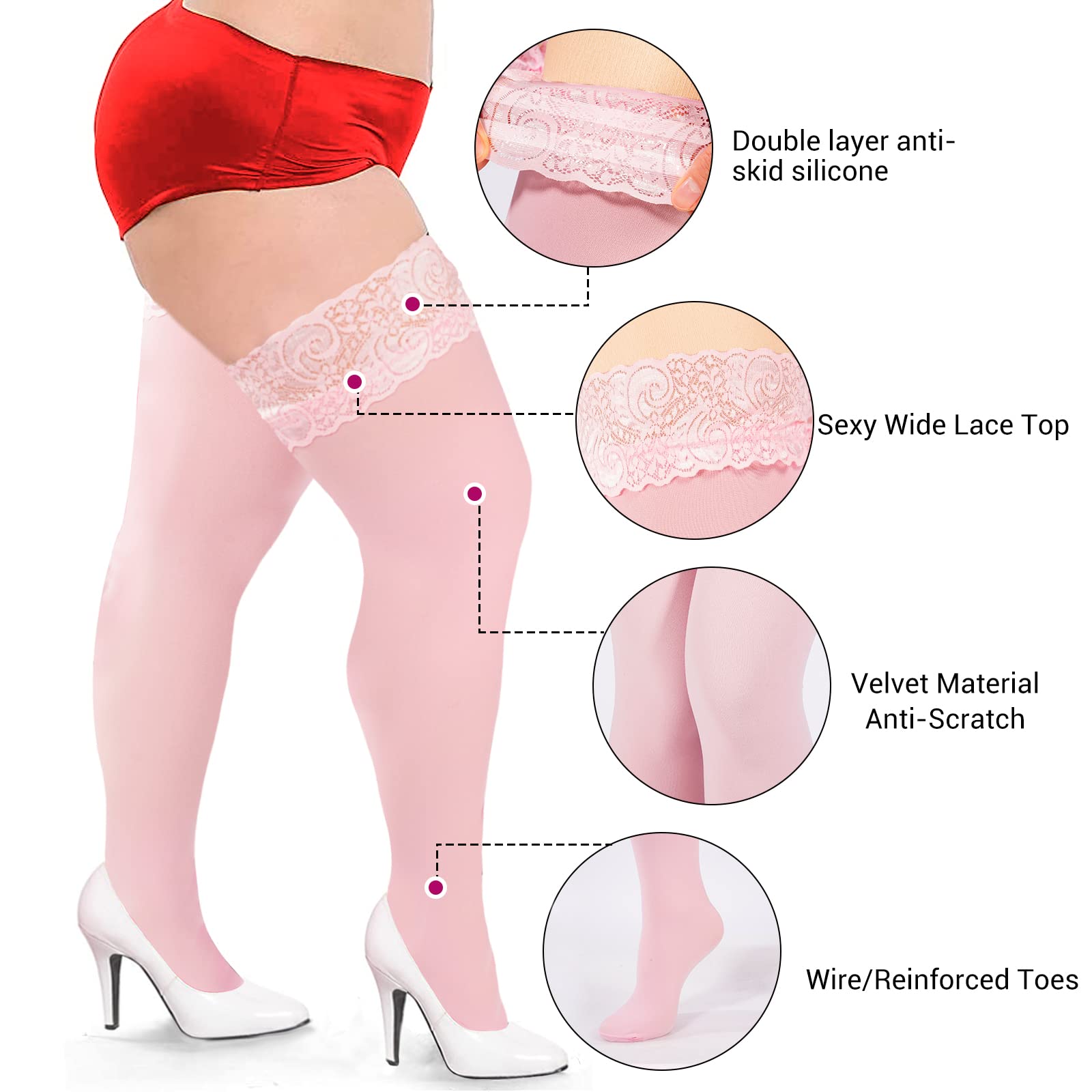 Women Plus Size Lace Over The Knee Silicone Anti Sex Socks 