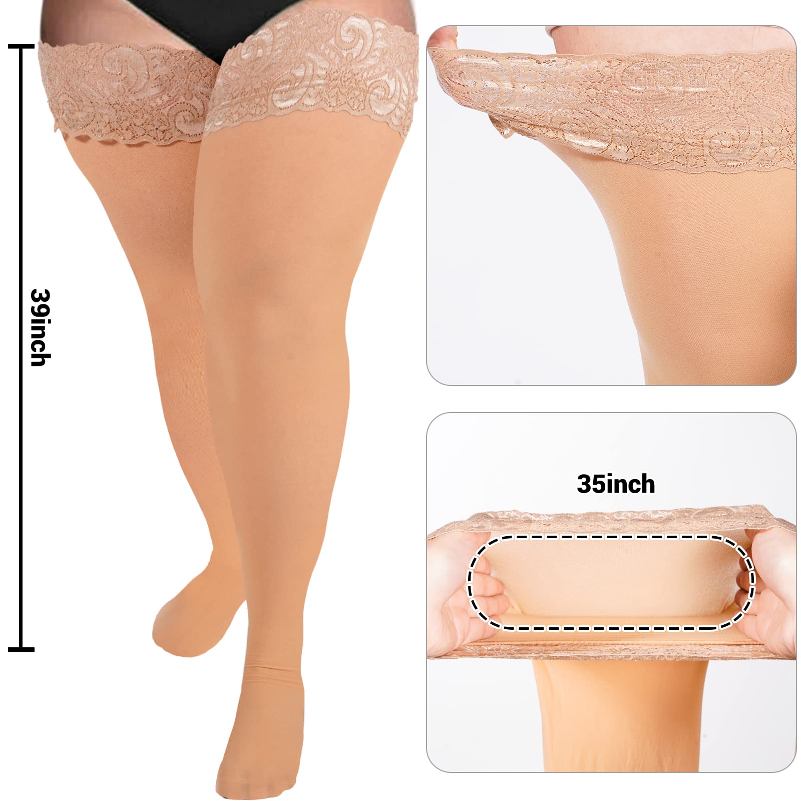 55D Semi Sheer Silicone Lace Stay Up Thigh Highs Pantyhose-Nude - Moon Wood