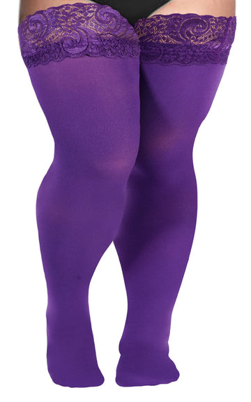 55D Semi Sheer Silicone Lace Stay Up Thigh Highs Pantyhose-Violet