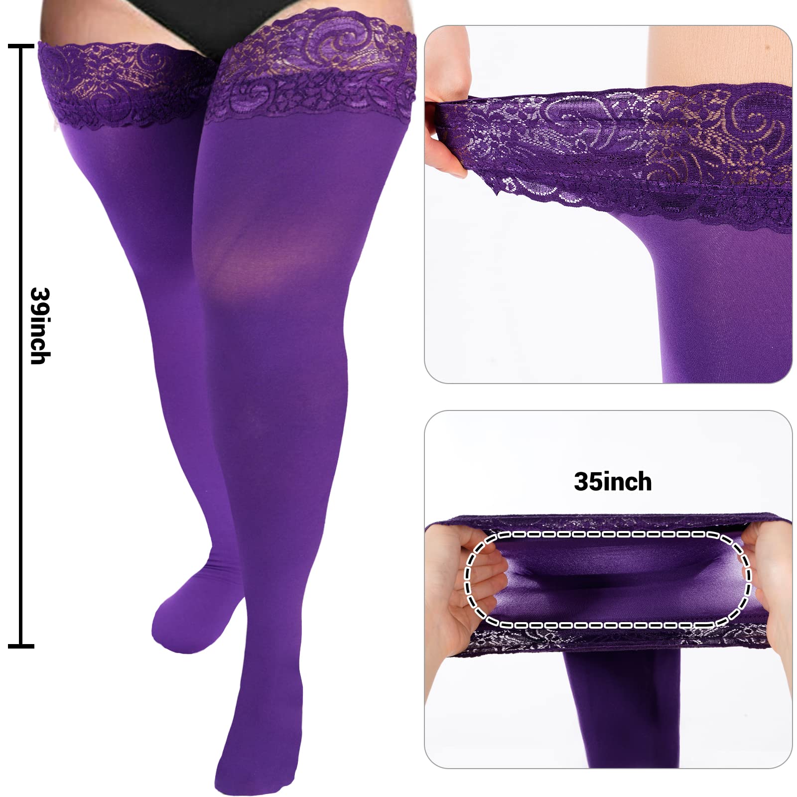 55D Semi Sheer Silicone Lace Stay Up Thigh Highs Pantyhose-Violet - Moon Wood