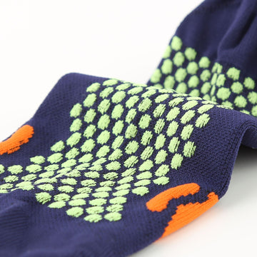 Navy compression socks with neon green dots, orange heel and toe (6-pack)