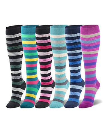 6 Pack Compression Socks Stripe