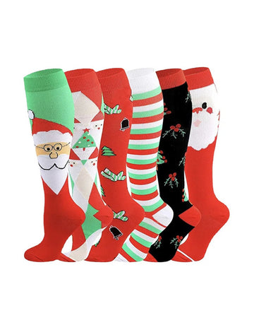 6 Pairs Knee High Christmas Compression Socks