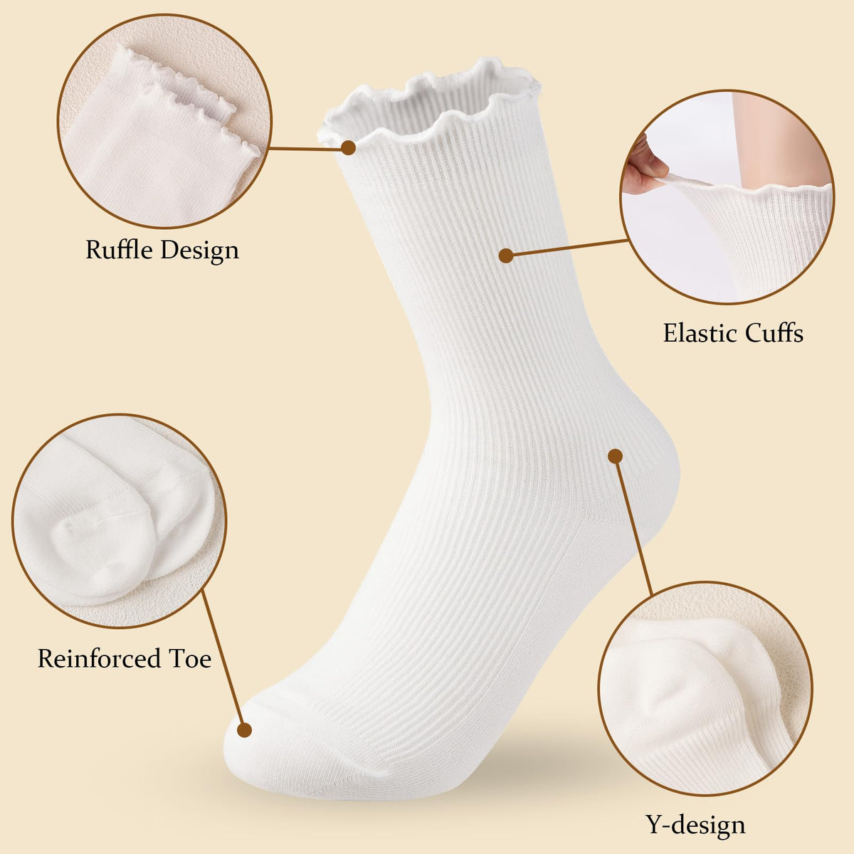 White Ruffled Socks 6 Pairs Ruffle Socks Turn-Cuff Frilly - White | Moon Wood