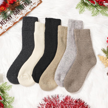 6 Pairs Wool Boot Socks for Women Winter Classic Color