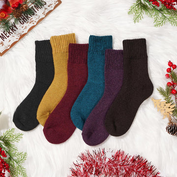 6 Pairs Wool Boot Socks for Women Winter Dark Color